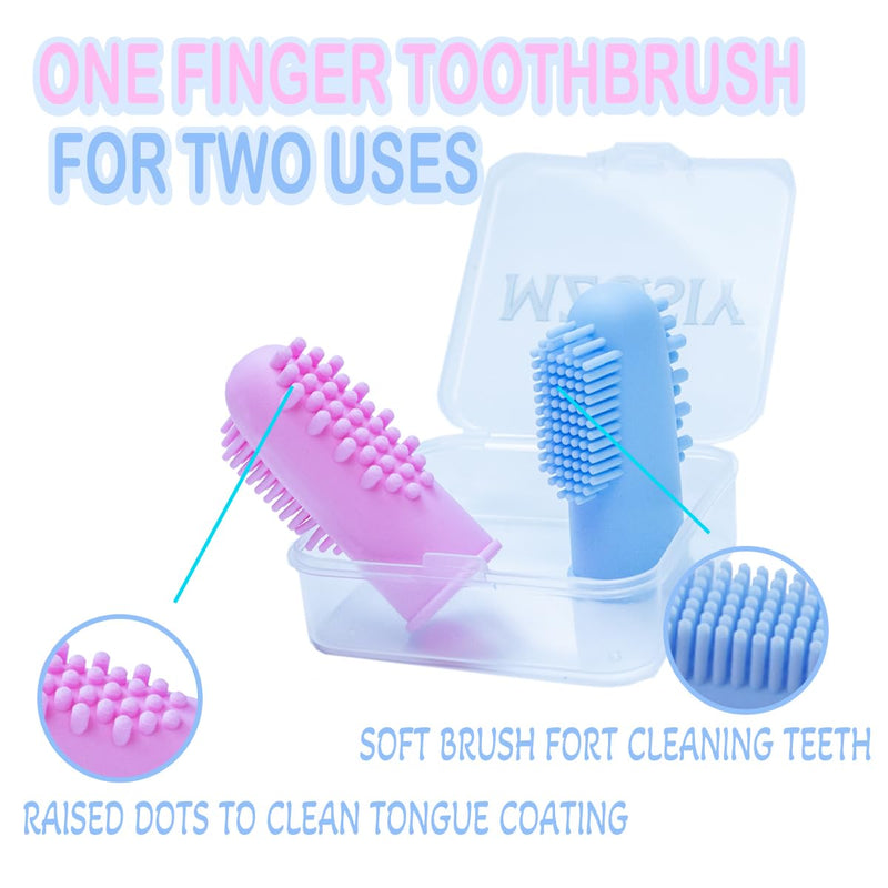2 Pcs Dog Finger Toothbrush Silicone Pet Finger Toothbrush for Dogs Cats，Dogs Teeth Plaque Dog Dental Care with Storage Case,Easy Teeth Cleaning (Pink Blue) (Blue Pink) Blue Pink
