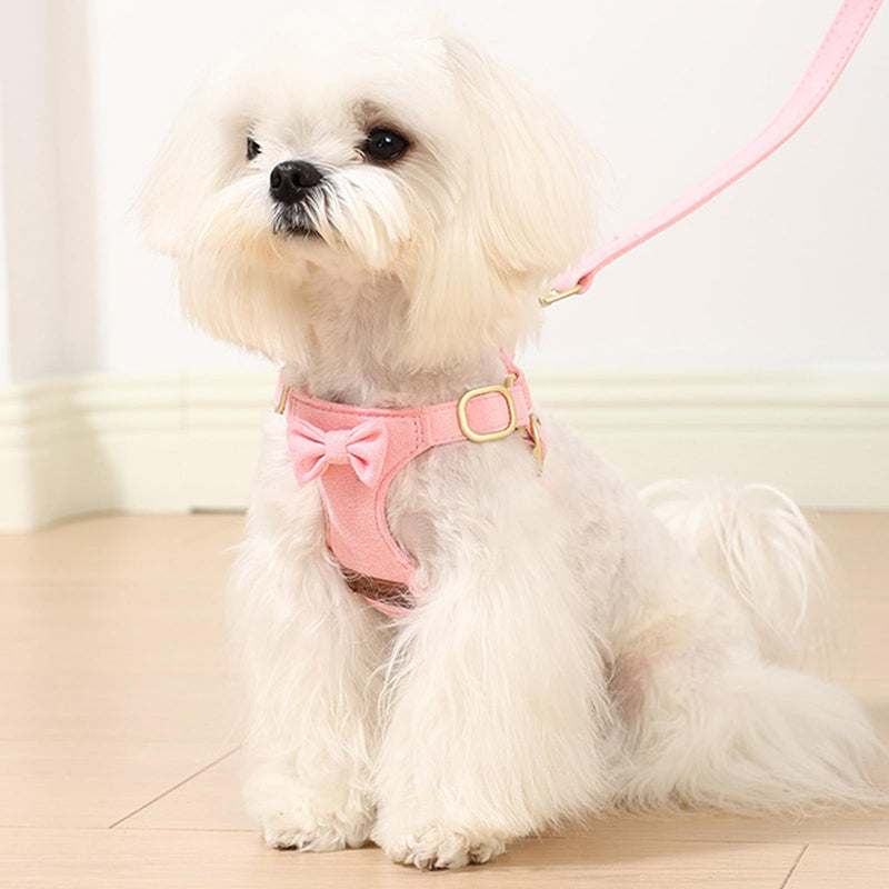 XS Cute Puppy Harness and Leash Pet Set with Bowtie,Step in Dog Harnesses,Soft Adjustable Close-Fitting Cat & Dog Vest, Anti-Pull Harness for Small Cats & Dogs, Pink XS(Chest:13-18'') - PawsPlanet Australia