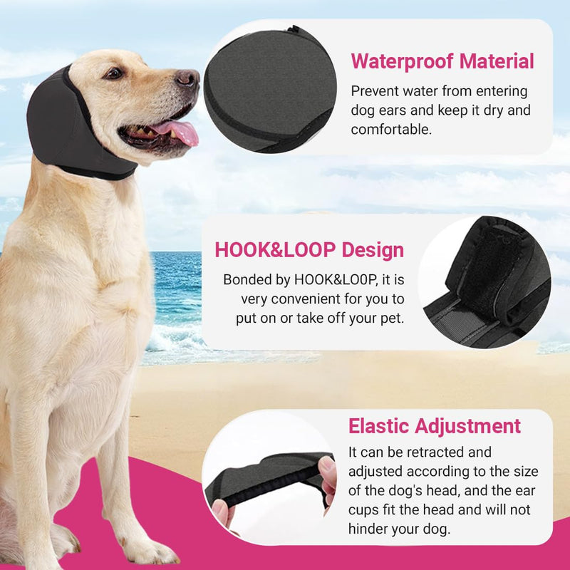 GXGM Pack of 1 Grey Dog Ear Protection, Suitable for Summer Swimming Waterproof Earmuffs Dog, Emotional Soothing Headgear for Dogs, with Adjustable Self-Adhesive Tape, Pet Accessories (M)