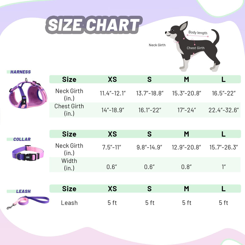 Dog Harness Collar Leash Combo,No Pull Adjustable Vest Cute for Small Puppy Medium Girl/Boy Pets with Poop Bag Holder(XSmall,Purple) XSmall Purple - PawsPlanet Australia