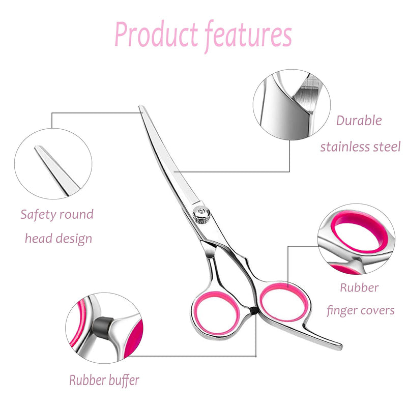 6" Pet Grooming Scissors, Curved Dog Trimming Tools, Professional Pet Care Kit for Home Use