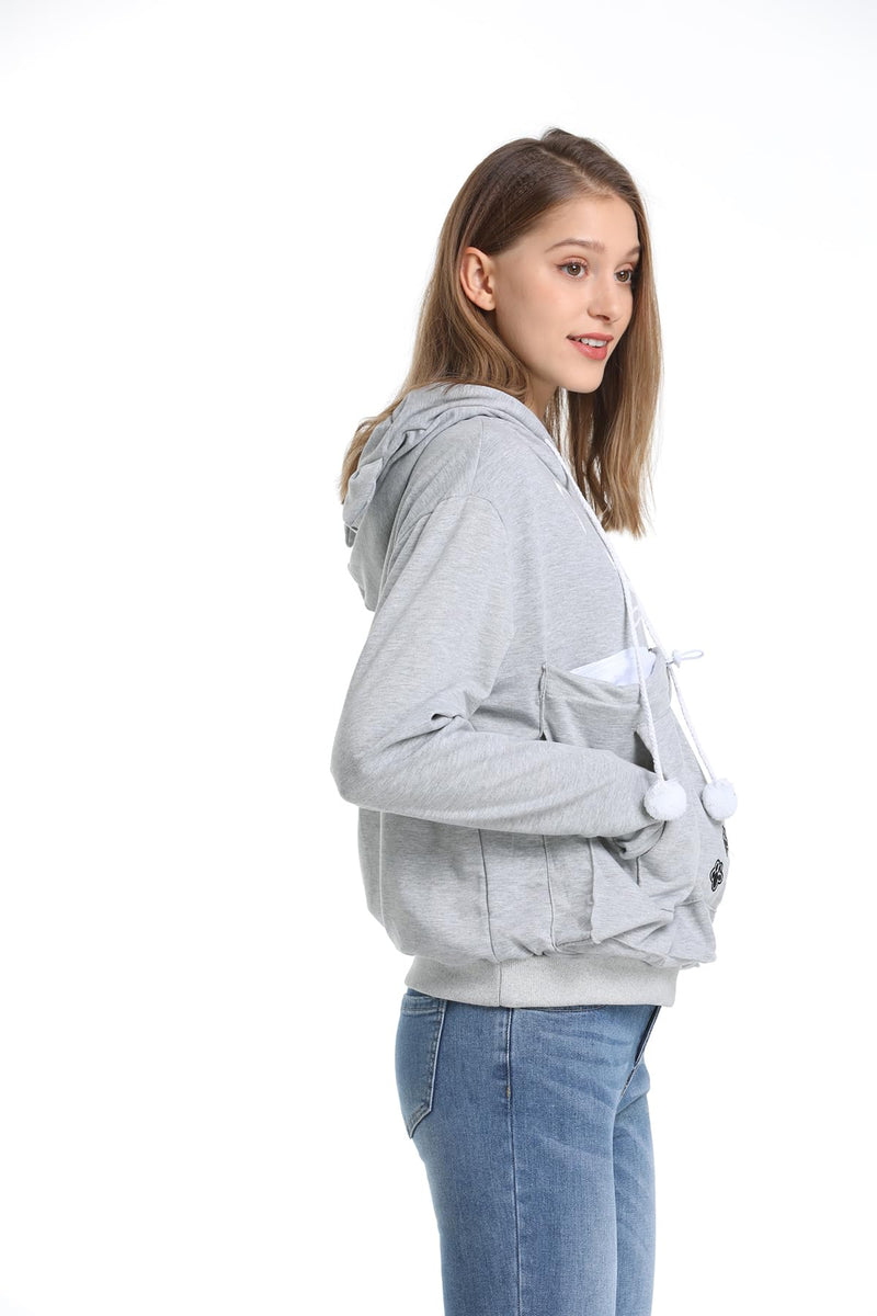 LINYUCHEN Cat Dog Pouch Hoodie Large Pet Pouch Sweatshirt Puppy Kitten Holder Carrier Pullover Top for Women Grey - PawsPlanet Australia