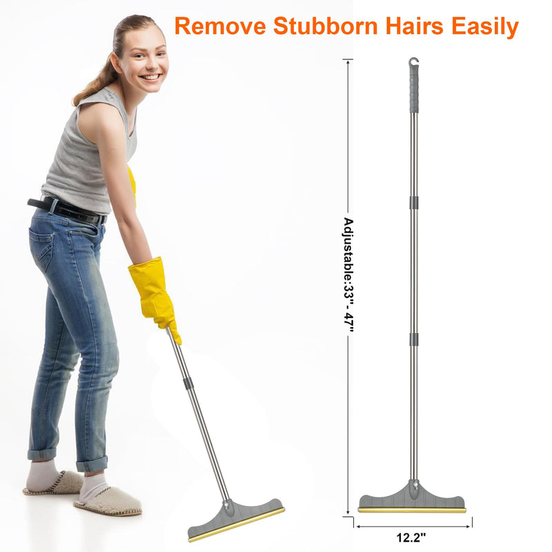 Stainless Steel Carpet Rake for Pet Hair Removal, Reusable Cat Dog Hair Remover with 47’’ Adjustable Long Handle Advanced Lint Remover Scraper for Carpets, Rugs, Mats, Furniture (Grey) grey - PawsPlanet Australia