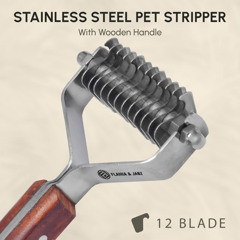 Flamia & Jabz Professional Rake (Dematting Comb) for Undercoat Grooming of Dogs, Cats & Pets (12 Blades) 12 Blades