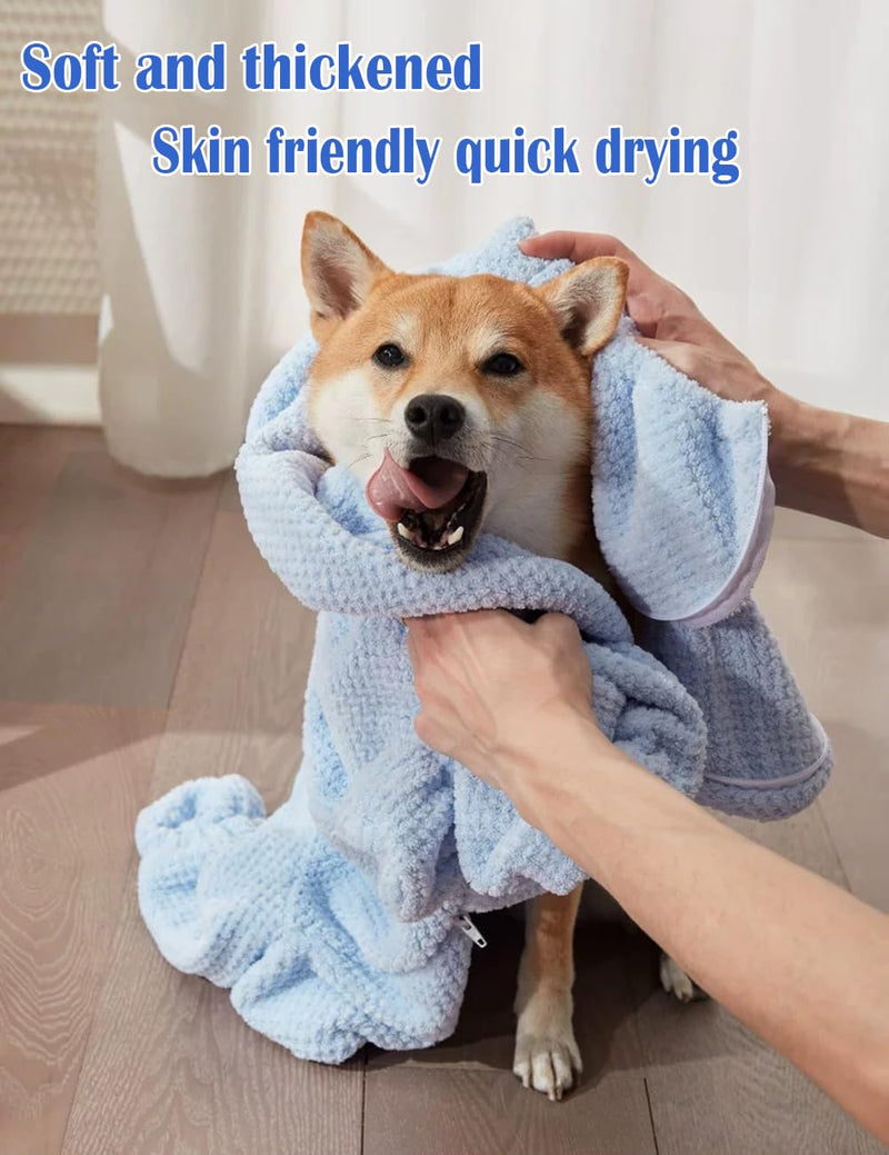 HDKUW Dog Towel Robe with Hood & Paw Covers, Full Coverage Pet Bathrobe, Super Absorbent Thick Plush Toweling Wrap with Back Zipper for Cats Small Medium Large Dogs 3XL 3XL:Back 32.0" (32-45LB) - PawsPlanet Australia