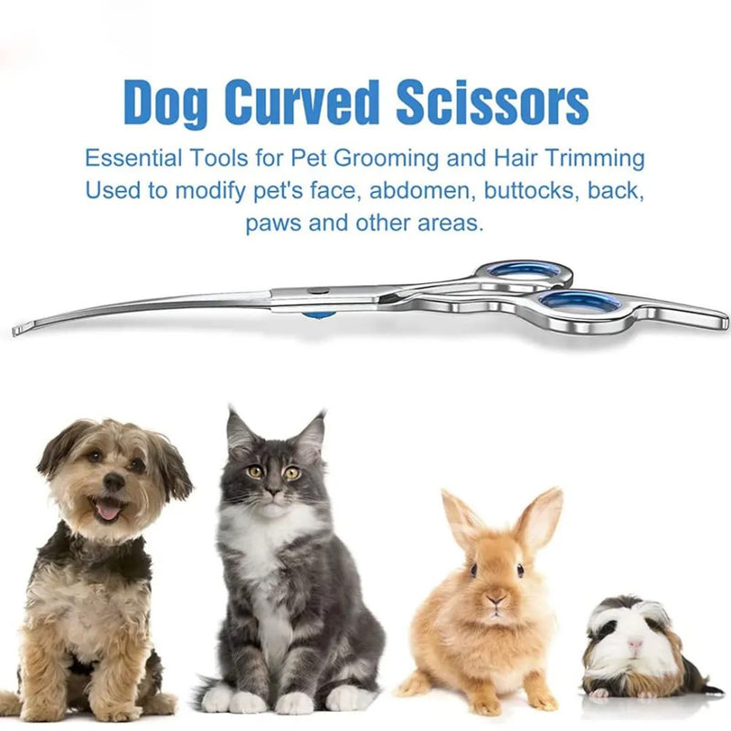 7" Curved Dog Grooming Scissors with Safety Round Tips, Light Weight Professional Pet Grooming Shears Stainless Steel for Dogs Cats Pets