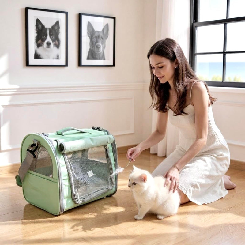 Tristan Home Premium Faux Leather Pet Carrier, Ventilated Travel Bag with Mesh Windows, Shoulder Strap, Pocket, Medium, Suitable for Pet Under 15lbs (Mint Green) Mint Green - PawsPlanet Australia