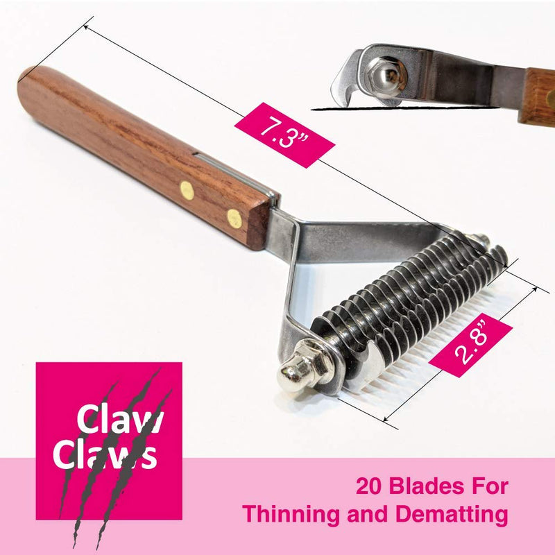 Claw Claws Grooming Undercoat Rake with Wooden Handle for Small Medium Dog and Cat, Deshedding Tool with Rounded Edge for Removing Tangled and Loose Hair, Made in Taiwan (S, 12 Blades) L,20 Blades - PawsPlanet Australia