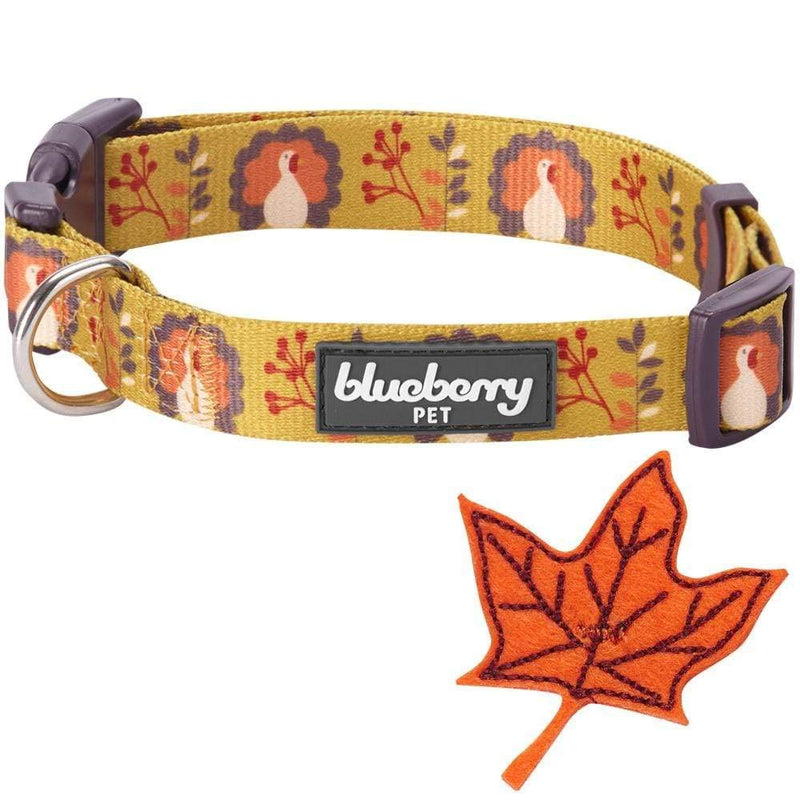 Blueberry Pet 8 Patterns Thanksgiving Fall Festival Moonlit Turkey Designer Adjustable Dog Collar with Maple, Medium, Neck 14.5"-20" - PawsPlanet Australia