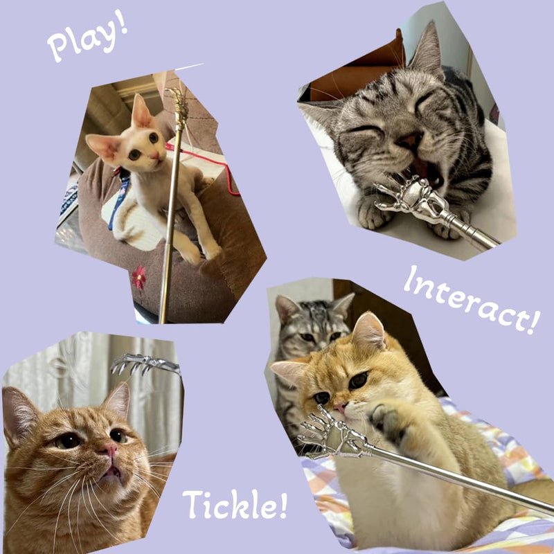 2-Pack Pet Interactive Touch Therapy Toys for Cats & Dogs, Telescopic Pet Massage Stick for Training, Bonding, Socialization, Retractable 22 Inch Skeleton Hand & Rake Shaped Teaser Wand Mixed - PawsPlanet Australia