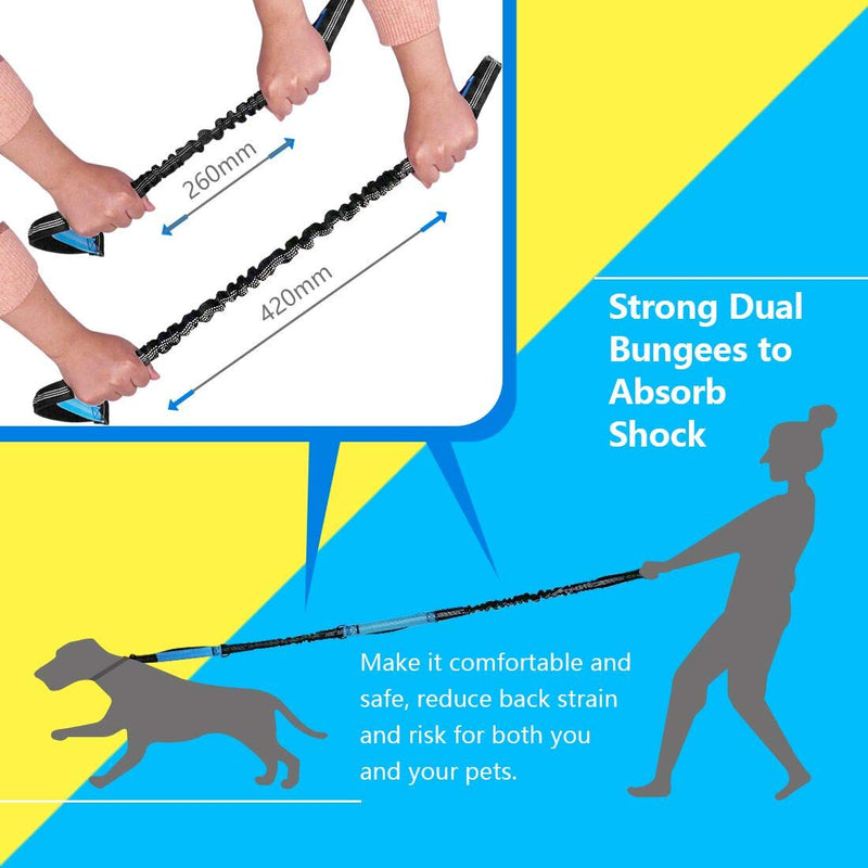 Hands Free Dog Running Leash with Adjustable Waist Belt, Dual Handle Elastic Bungees Retractable Rope for Small and Medium Dogs, Reflective Stitches for Walking Hiking Biking (Large, 25-120lb) Medium/Large - PawsPlanet Australia