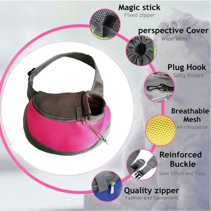 Pet Sling Carrier Bag, Hand-Free Dog Cat Outdoor Travel Shoulder Bag with Adjustable Strap& Zipper L(up to 5 kg) Red-a