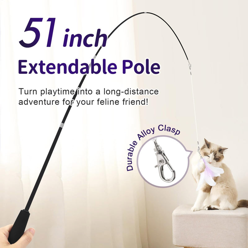 SONGWAY Cat Wand Toys for Indoor Cats - Cat Toy Set with Retractable Teaser Wand and 6 PCS Fairy Feather Toy Refills, Dragonfly Tassel Plush Cat Toys Interactive, Purple - PawsPlanet Australia