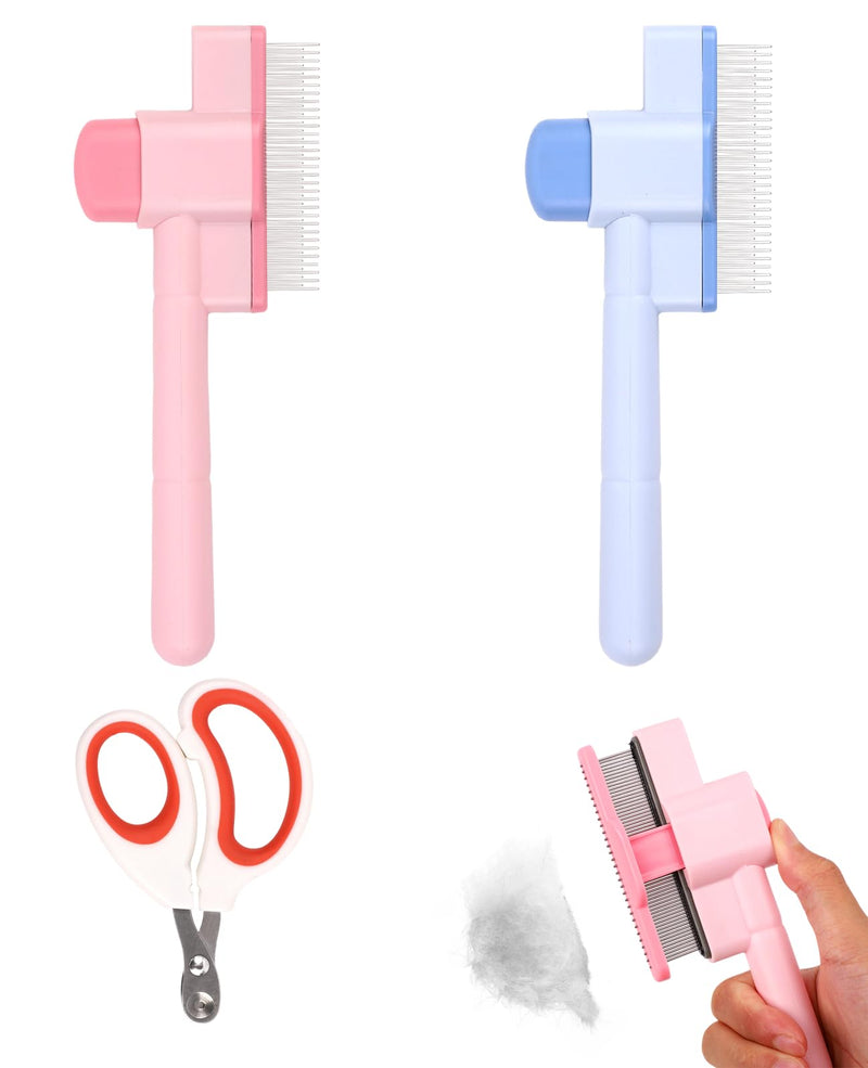 3 Pcs Pet Flea Comb Set, Self Cleaning Pet Comb with Stainless Steel Teeth, Flea Brush for Cat & Dogs with Scissors