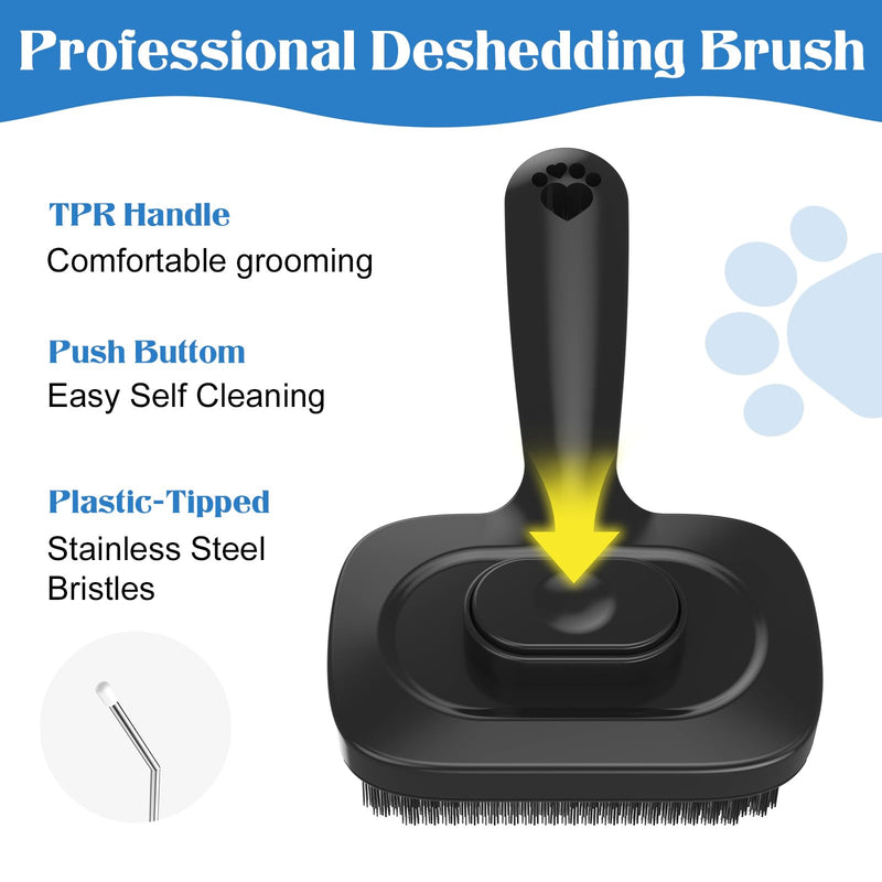 Self Cleaning Shedding Brush - Skin Friendly Grooming Tool for Dogs & Cats, Bristle Brush and Long/Short Needles Design, Deshedding and Hair Removal for Long & Short Haired Pets (Black) Black - PawsPlanet Australia