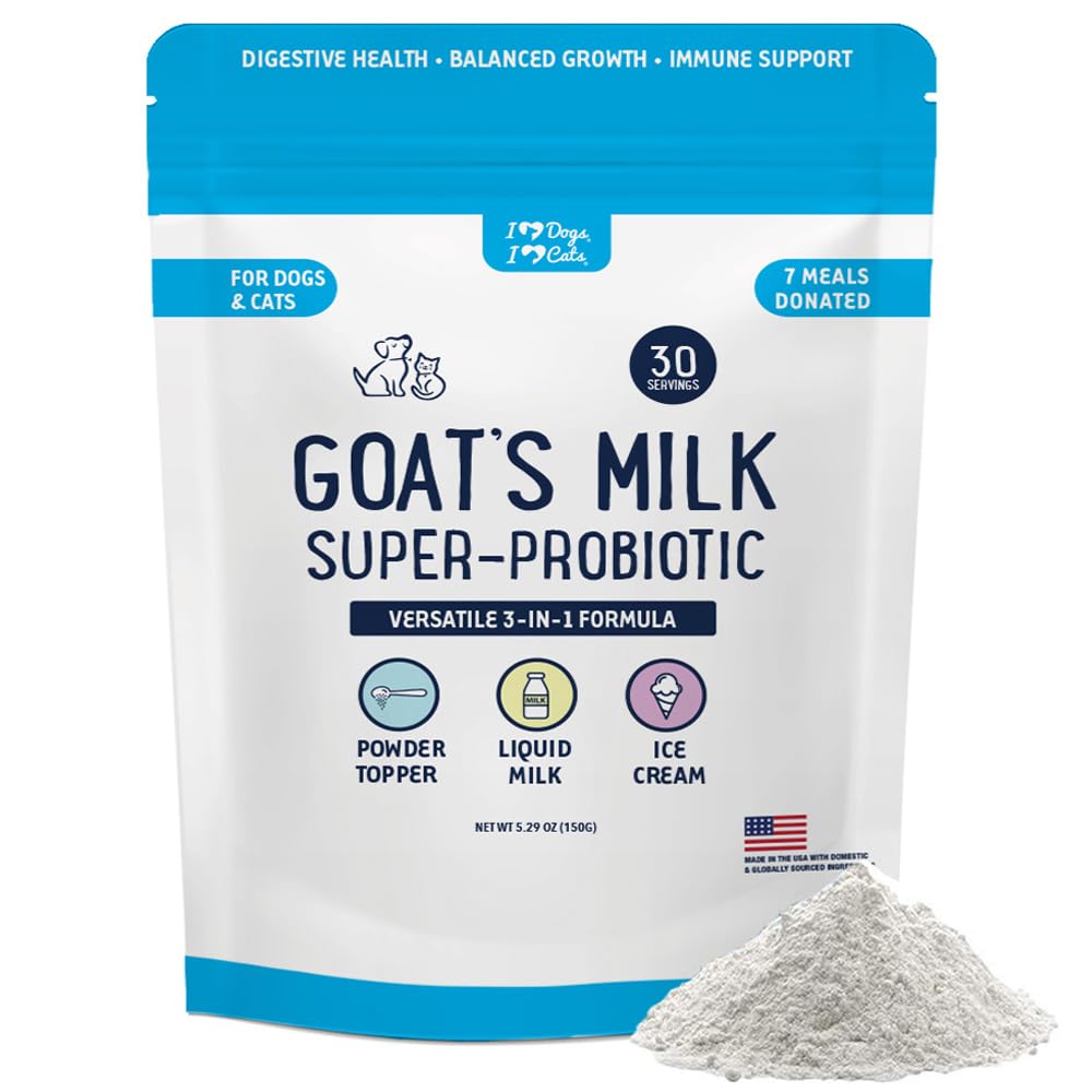 iHeartDogs Goat’s Milk for Dogs & Cats - 3-in-1 Food Topper Powder, Liquid Milk or Dog Ice Cream - Powdered Goat Milk with Probiotics