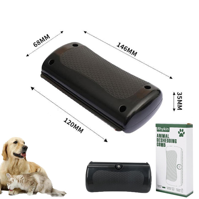 Brush for Pets, Rhykin Dog Deshedding Brush, 2025 New Dog Shedding & Grooming Supplies for Cats, Dogs, Rabbits, Horses, V Tooth Hair Removal Tool for Matted & Loose Hair (Black) Black - PawsPlanet Australia