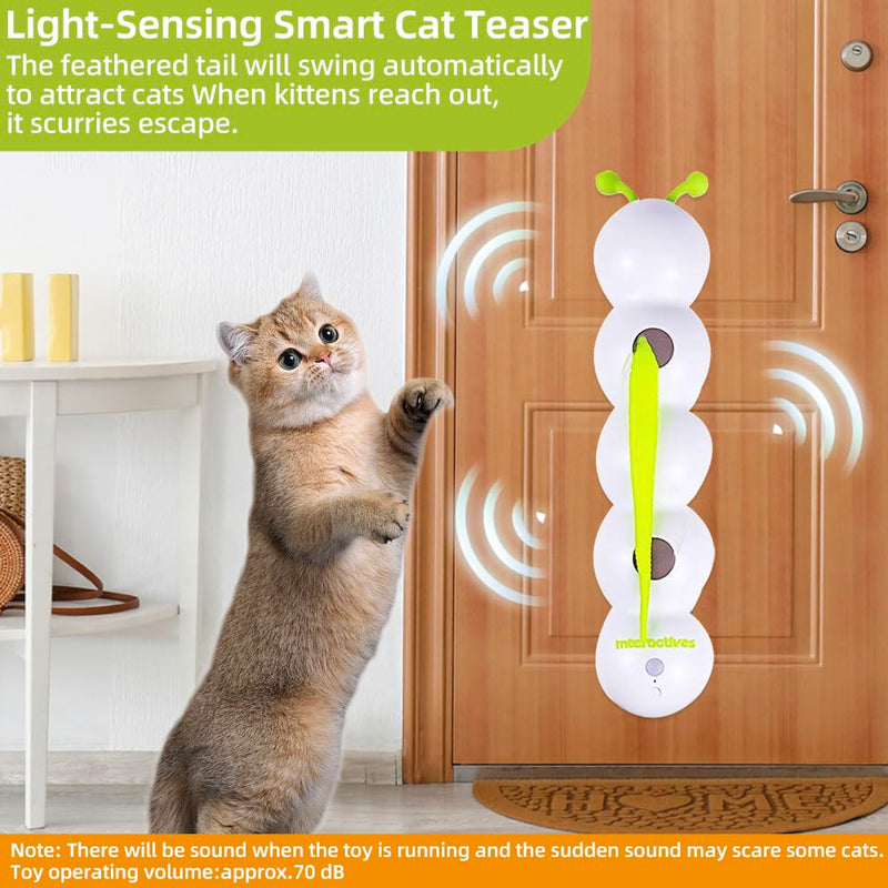 Caterpillar Smart Cats Toys, Interactive Cat Feather Toy with Motion Sensor, Whirlie Cat Toy for Hunting, Reduce Boredom, USB Rechargeable, No Drilling Required, Mount on Wall & Window - PawsPlanet Australia