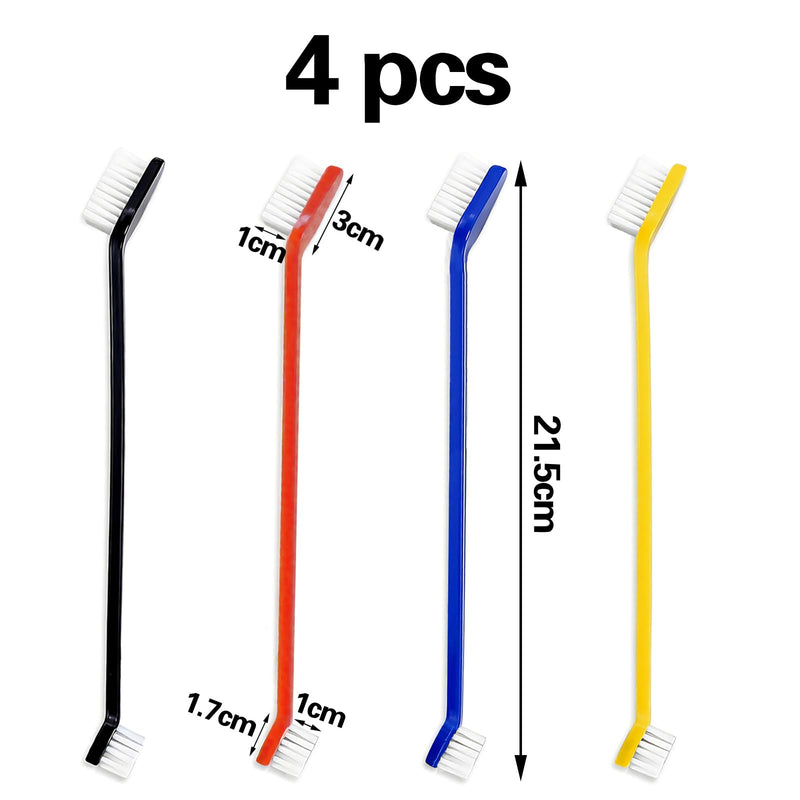 4 Pieces Dog Toothbrush,Cat Toothbrush,Dual Headed Dog Tooth Brush,for Dogs,for Small Medium and Large Pets Cleaning Teeth (Black,Yellow,Red,Blue)