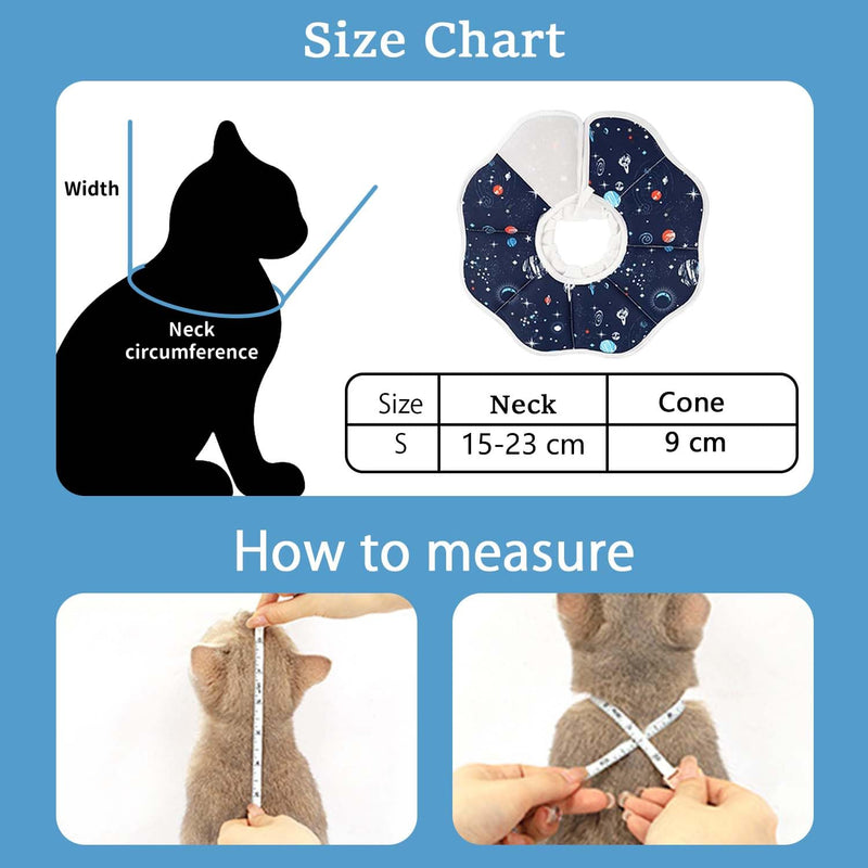 Soft Cat Cone Collar Planet Print (Size S), Adjustable Recovery Collar for Cats & Kittens, Comfortable Donut to Stop Licking Scratching Wounds After Surgery, Fits Neck 13-25cm