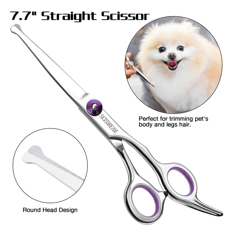 Professional Dog Scissors with Safety Round Tips, 5 in 1 Dog Scissors Kit, 4CR Stainless Steel Pet Grooming Shears, Sharp and Durable, Blue Purple 5 in 1 - PawsPlanet Australia