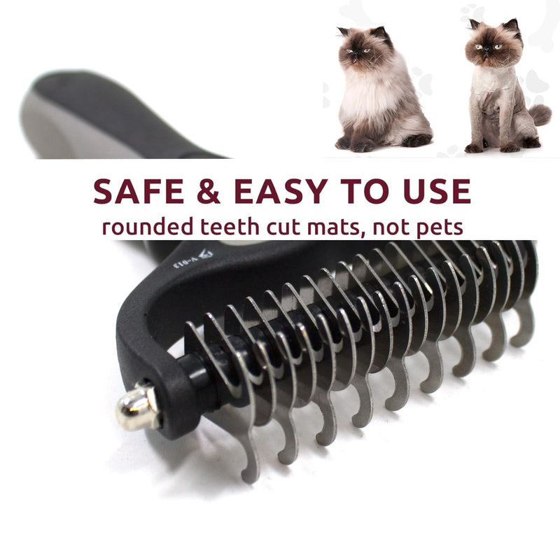 BeautyTrack Pet Dematting Comb, Dual-Sided Grooming Rake for Dogs and Cats, Stainless Steel Teeth with Metal Finishing Comb, Undercoat Rake Dog Cat (Black, L) Black - PawsPlanet Australia