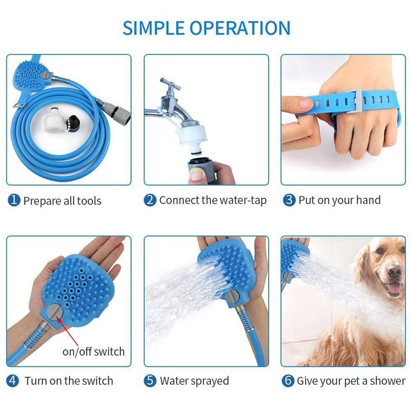 Pet Shower Sprayer Bath Massage Brush,Dog Shower Sprayer Attachment Set Dog Wash with Hose and Shower Attachment Dog Shower Sprayer,for Pet Bathing Washing Outdoor Indoor(2.5 m,Blue) - PawsPlanet Australia