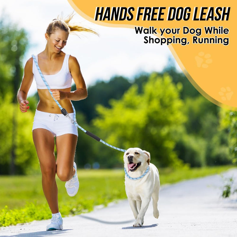 SlowTon Hands Free Dog Leads (10ft), 8 in 1 Multifunctional Nylon Double Leash Tangle Free Reflective Pet Training Leash Adjustable Waist Dog Lead for Medium Large Dogs Walking Running Diameter 0.5in Blue