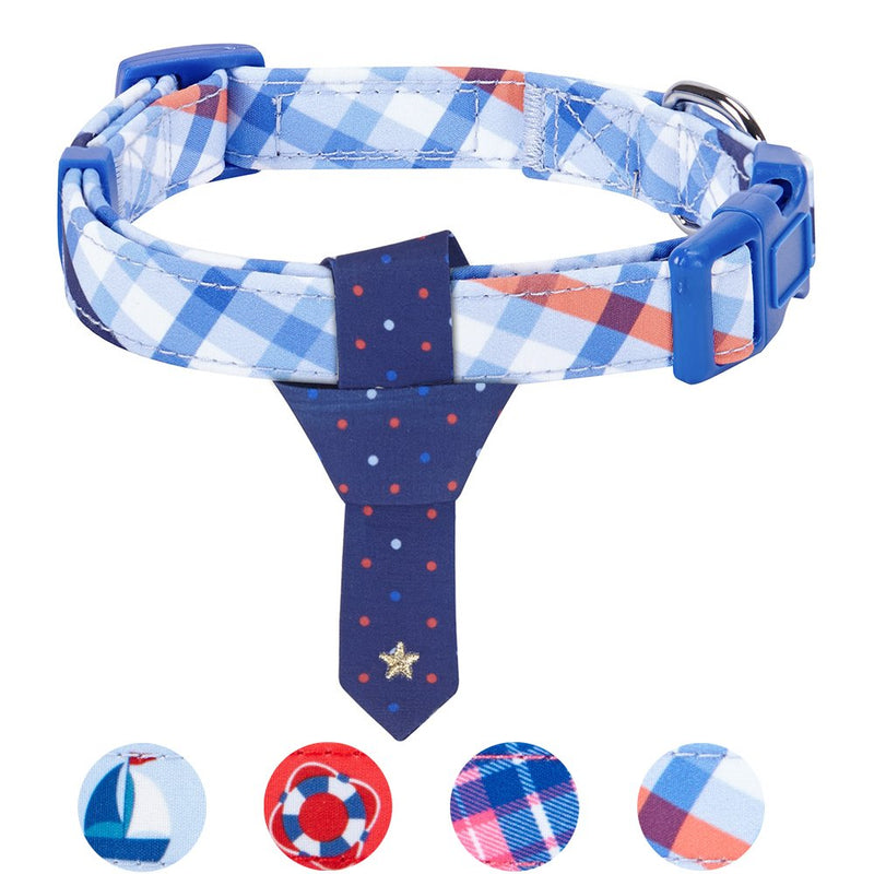 Blueberry Pet 4 Patterns Blue Hue Scottish Plaid Style Adjustable Tie Dog Collar, Medium, Neck 14.5"-20" Polka Dot Tie + Collar - PawsPlanet Australia