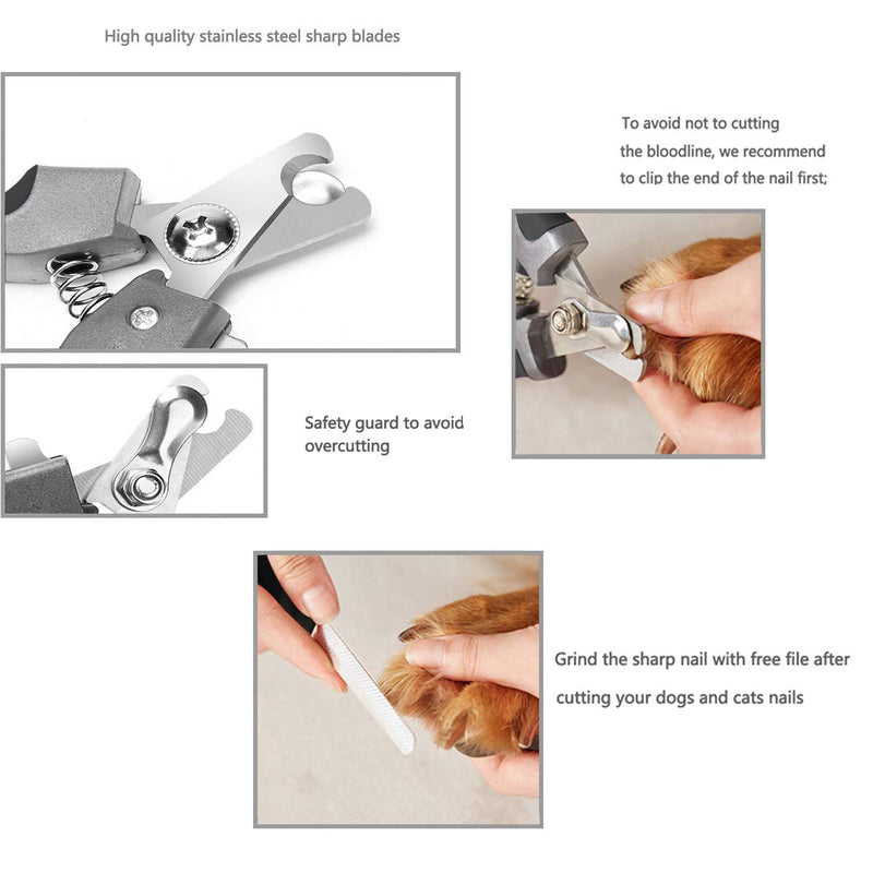 Pet Nail Clippers and Trimmers Set Safety Guard to Avoid Over Cutting Razor Sharp Blades Grooming Tool for All Small Large Dog Cat (Grey) Grey - PawsPlanet Australia