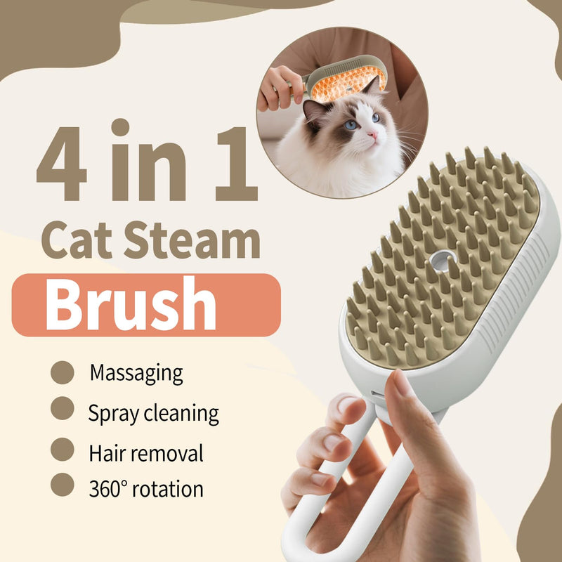 4 in 1 Cat Steam Brush for Shedding Dog Brush with Steam Pet Hair Cleaning Brush Comb for Spray Pet Grooming Soft Silicone Brush for Long & Short Haired Pets (White) White - PawsPlanet Australia