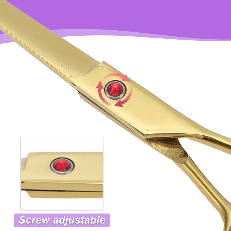 Dog Grooming Scissors, with Ergonomic Handle, Pill Popper for Cats, Upper Bend Shears, Stainless Steel Curved Shears for Dogs Cats, 7.5inch Golden - PawsPlanet Australia