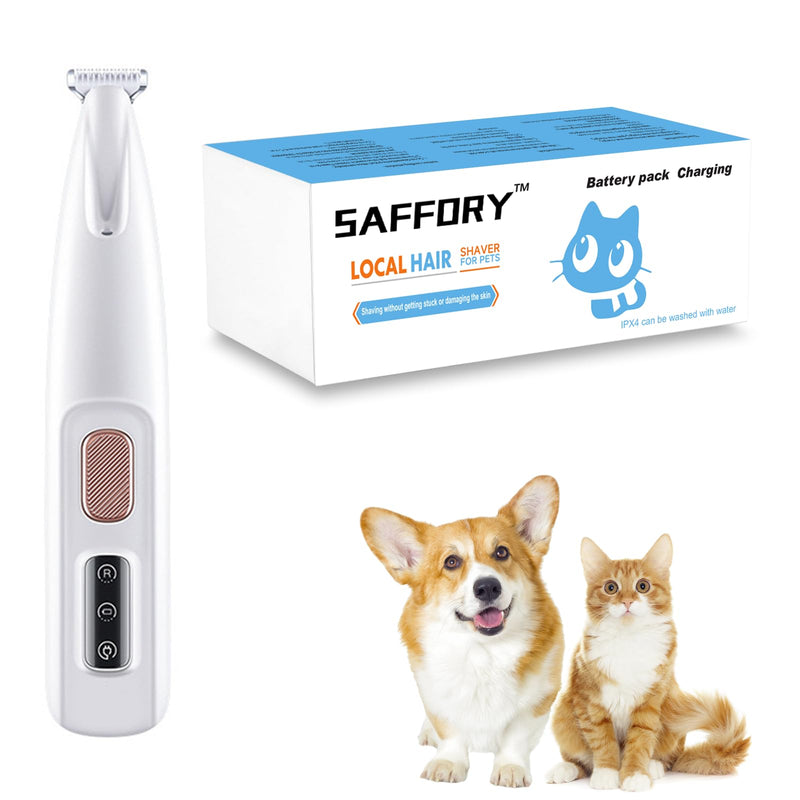 Saffory Dog Trimmer, Pet Claw Trimmer with LED Light, Low Noise USB Rechargeable Pet Clipper. Suitable for Dogs and Cats, for Trimming Hair Around Paws, Eyes, Ears, Face, Buttocks. (1), White 1 - PawsPlanet Australia