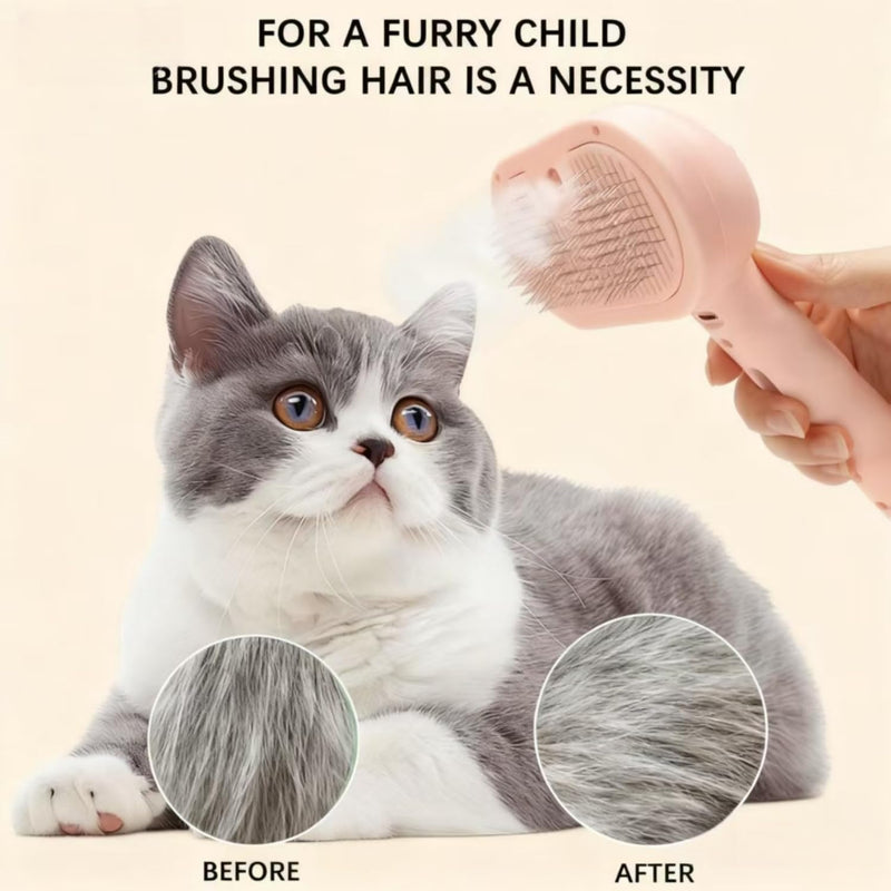 Pet Steam Brush for Cats and Dogs, 3 In 1 Steamy Cat Brush with Release Button and Tank, Anti-Static Pet Spray Hair Removal Comb, Rechargeable Dog Steam Comb for Furry (Pink) Pink