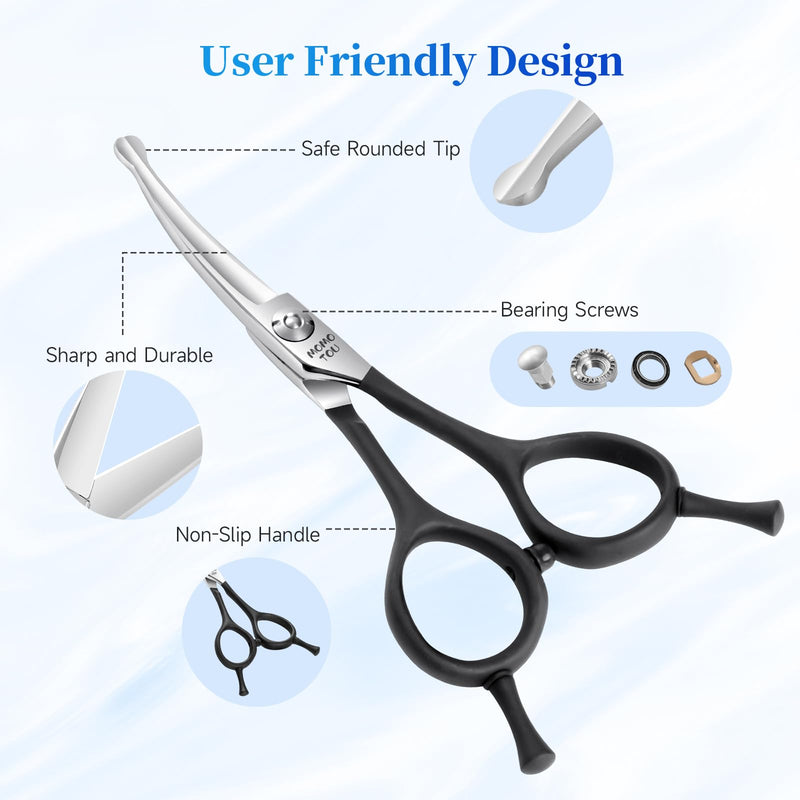 4.5" Small Dog Grooming Scissors with Comfortable Non-slip Handle and Safety Round Tip 440C Curved Sharp Blades Dog Shears for Eyes, Ears and Paws Easy to Use. Curved Scissors - PawsPlanet Australia