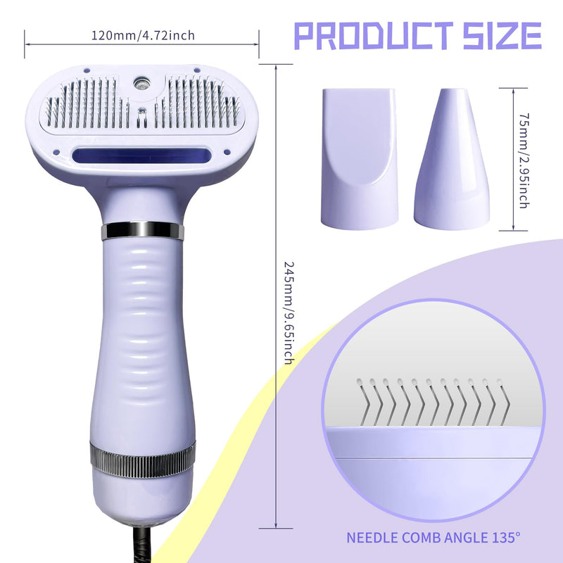Spray Cat Brush for Shedding Pet Hair Dryer with Slicker Brush - Home Grooming Furry Portable Drying Blower for Short Straight Hair Cat - 3 in 1 Cleaning Brush for Cats and Dogs (PURPLE) PURPLE - PawsPlanet Australia