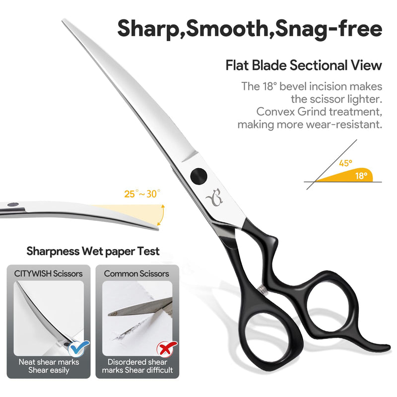 Dog Grooming Scissors,Curved Chunkers Shears Deg Grooming with Safety Round Tips, Sharp and Comfortable 4 in 1 Dog Scissers for Grooming Black - PawsPlanet Australia