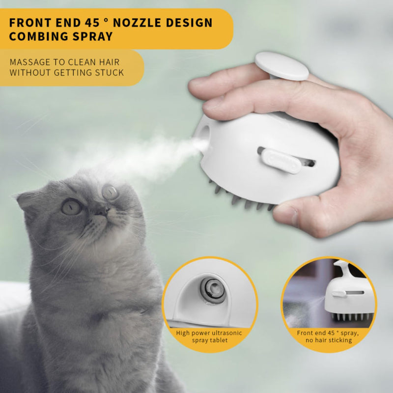 4 in 1 Cat Steam Brush for Shedding, Rechargeable Cat Brush with Steam, Steam Pet Hair Brush for Indoor Cats, Massage, Cleaning, Shedding, Combing & Remove Floating Hair All In One White - Silicone Bristles Standard - PawsPlanet Australia