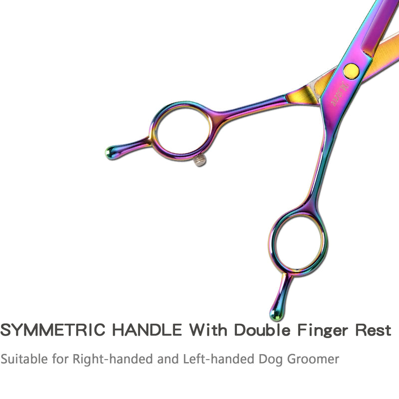 Dog Scissors for Grooming with Safety Blunt Tip, Dog Grooming Scissors Set for Pets, Professional 7 in 1 Grooming Scissors for Dogs and Cats - 6CR Coated Steel (Rainbow) Rainbow - PawsPlanet Australia