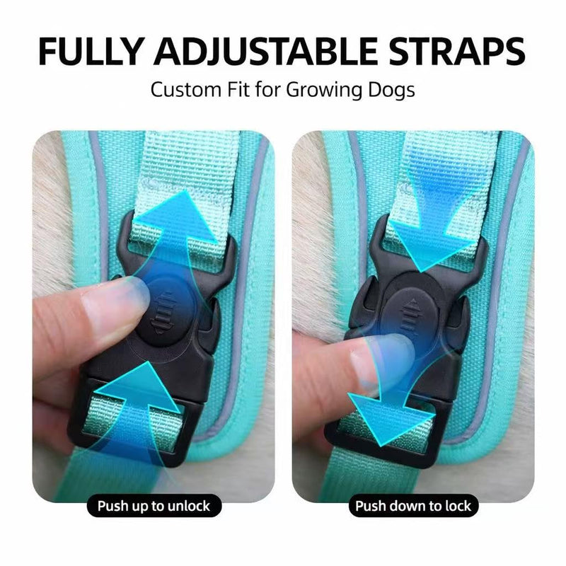 No Pull Dog Harness with Built-in Hidden AirTag Holder, Reflective Adjustable Vest for Medium & Large Dogs (Khaki, Medium) Khaki - PawsPlanet Australia