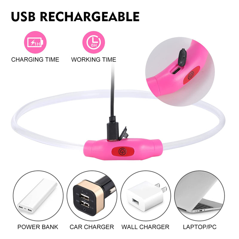 LED Dog Collar, Rechargeable Light Up Dog Collars,IP67 Waterproof Dog Lights for Night Walking，Adjustable, Reusable Safety Necklace for Small Medium Large Dogs (Pink) Pink - PawsPlanet Australia
