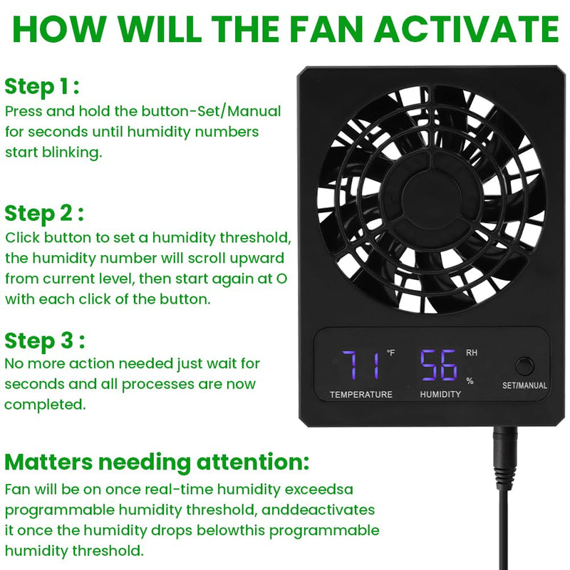 Reptile Ventilation Fan, LED Digital Thermometer and Humidity Gauge Dehumidifier for Pet Rearing Box Reptile Tank, with Humidity Sensor, for Humid Environments, Rainfo-Rest and Ecological Tanks - PawsPlanet Australia