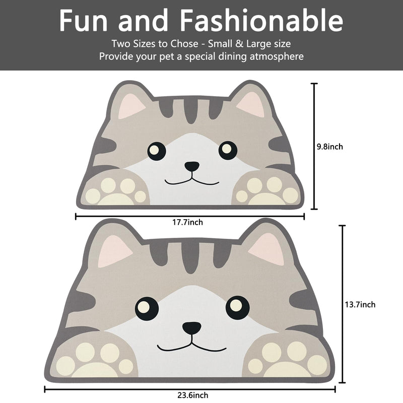 Cat Food Mats for floor, Cat Water Bowl Mats Pet Feeding Absorbent Mat Cat Placemats for Food and Water Grey Small 17.7 * 9.8 inch Cat Head - PawsPlanet Australia