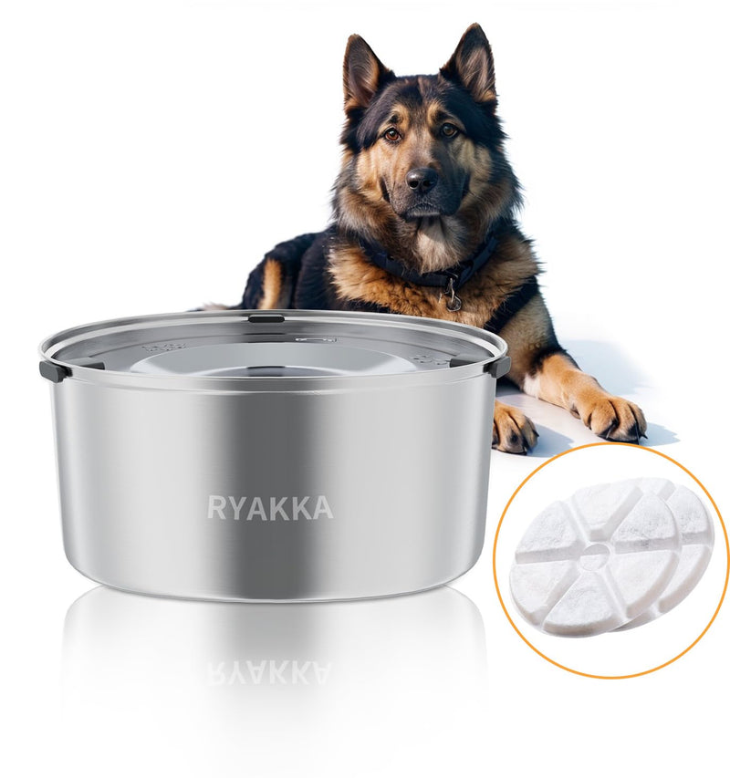 0.8 Gallon Dog Water Bowl & 2 Pack Filter Stainless Steel No Spill Dog Bowls Slow Drinking Dog Water Feeder Dispenser Polished Stainless Steel - PawsPlanet Australia