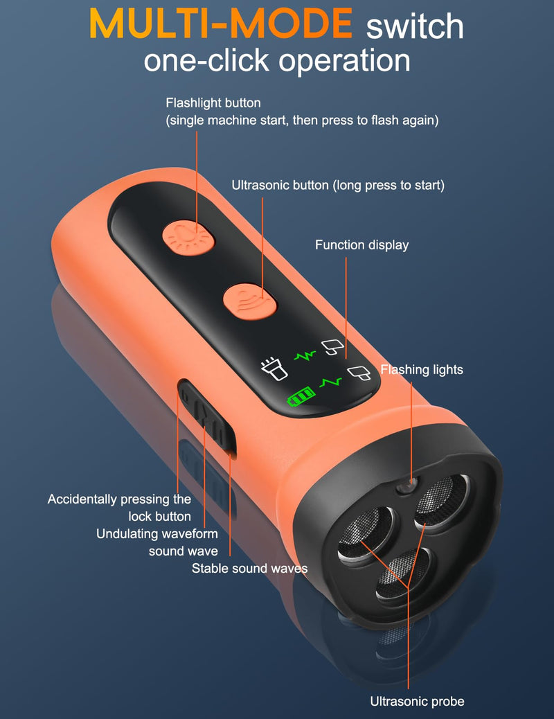 Dog Bark Deterrent Device, 3X Ultrasonic Anti Barking for Stubborn Neighbor's Dog 20FT Anti Barking Device with Strobe Light & USB-C Charge Humane Training Tool for Indoor Outdoor Use