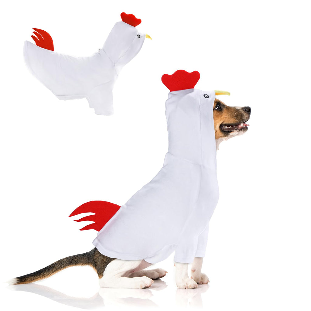 DELIFUR Dog Halloween Chicken Costume - Dog Thanksgiving Hoodies for Small Medium Pet Cute Animal Clothes Cosplay Sweatshirt for French Bulldog (Back 17.5") Back 17.5"