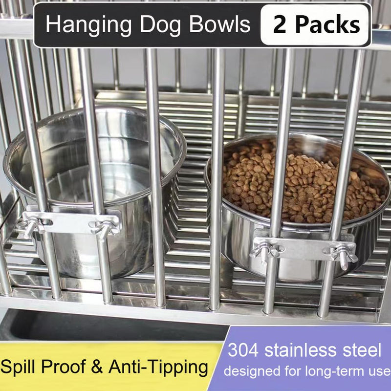 Stainless Steel Dog Bowls, 2 Pack No Spill Dog Crate Water and Food Bowls for Kennel Cage, Hanging Bowls Feeder Dish for Large Medium Dogs Pets, 40oz & 60oz - PawsPlanet Australia