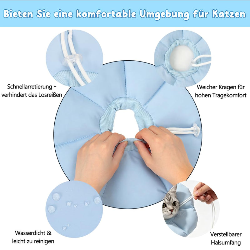 Cat Collar Size M, Large Diameter Cat Collar, Adjustable Lick Protection Cat, Soft Collar for Cats Small Dogs After Surgery, Elizabethan Collar, Blue Blue Ball Orange-2
