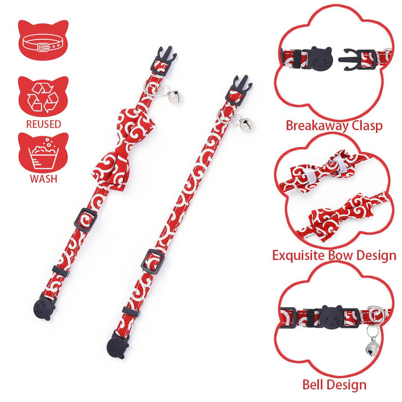 Campsis 2PCS Cat Collars with Bowtie Breakaway Cat Collar with Bell Adjustable Safety Kitten Collar with Removable Bow and Bell for Boy Cats Girl Cats - PawsPlanet Australia