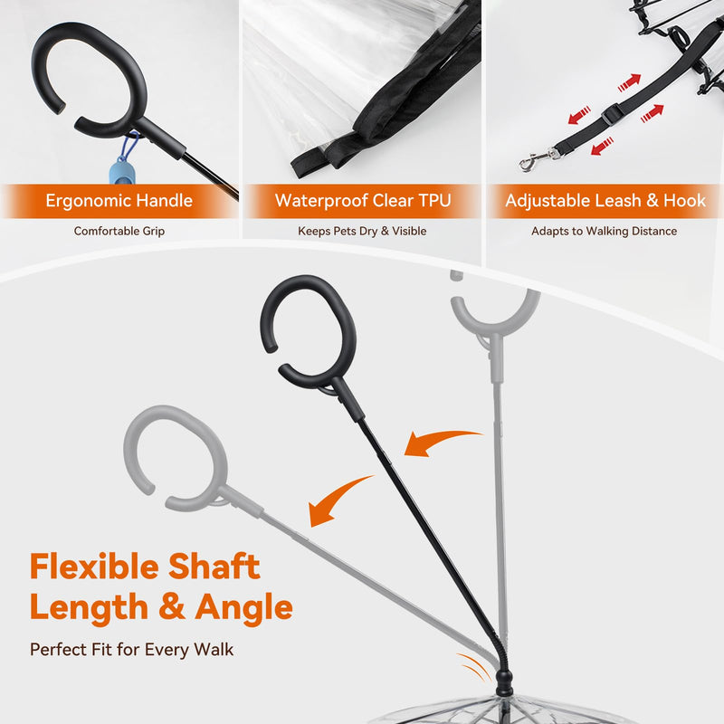 LESYPET Dog Umbrella for Small Dogs, Clear Puppy Umbrella with Adjustable Rope Leash for Rainy Walking, 27'' Diameter
